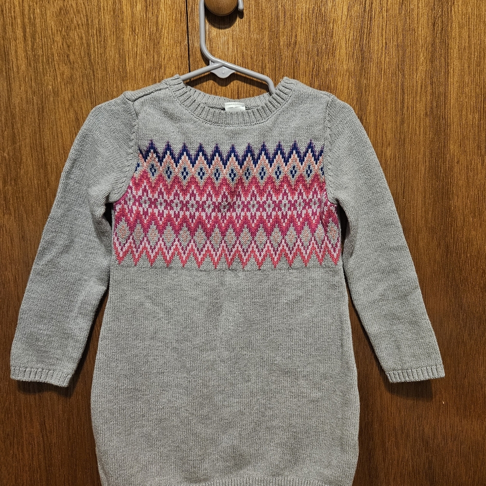 3T Carter's Gray Knit Dress with Pink and Navy Fair Isle Yoke